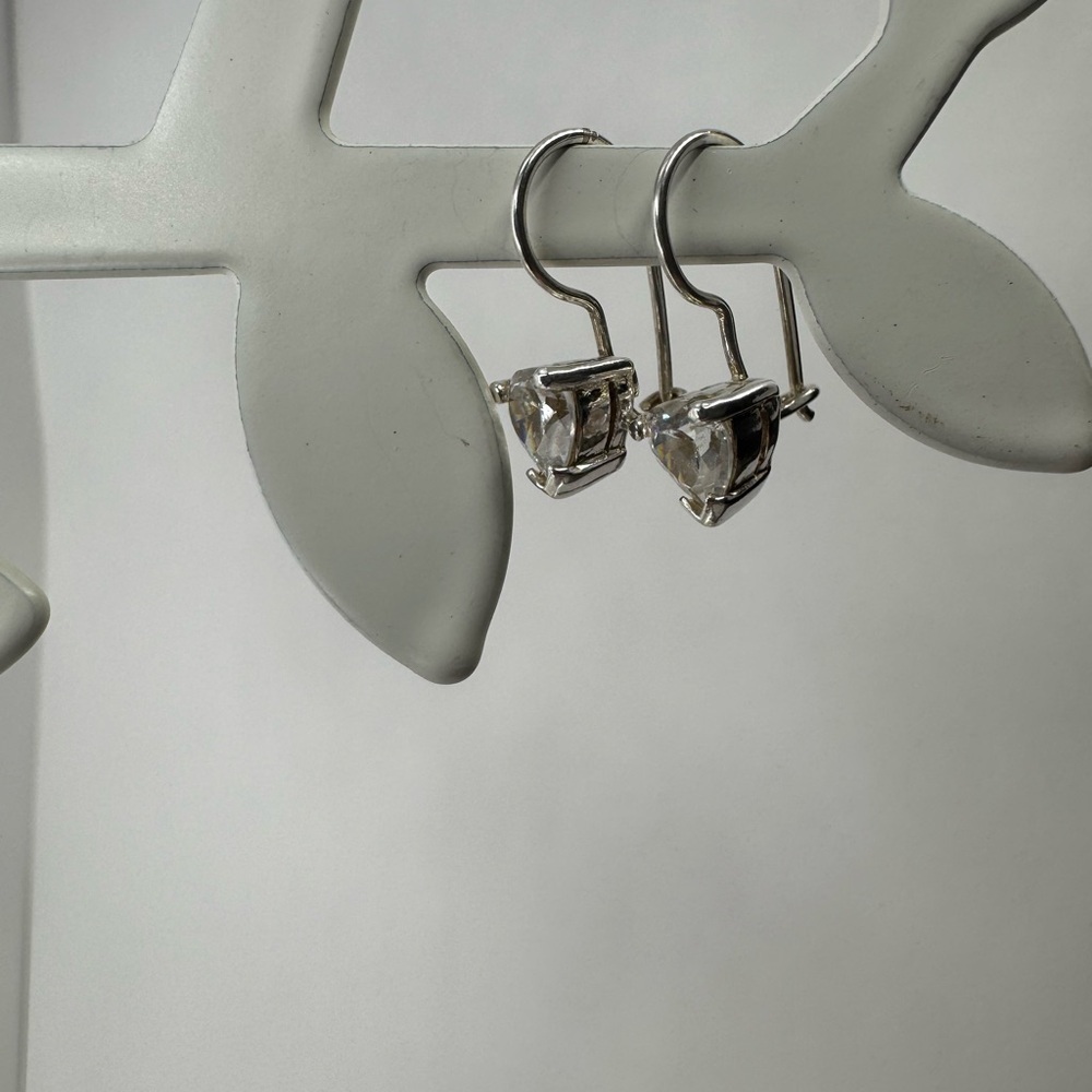 925 Silver Heart CZ Drop Earrings - Picture 9 of 13